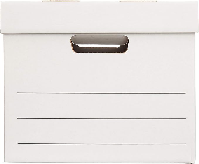 Amazon Basics Medium Duty Storage/Filing Boxes with Lid and Handles, Legal/Letter Size, Collapsible, Foldable, Tape-Free Assembly, 16.2" L x 12.5" W x 10.5" H, White, 12-Pack