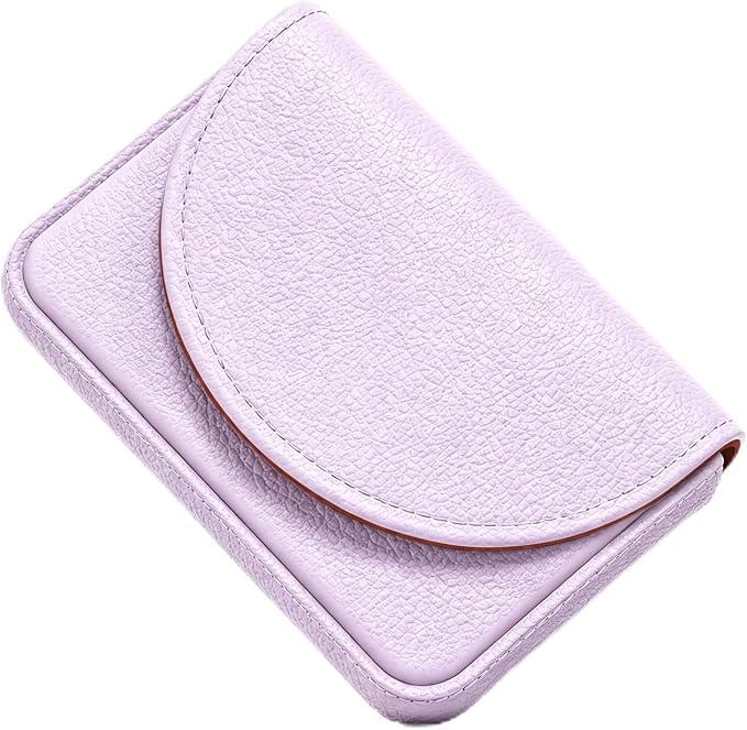 Business Card Holder，PU Leather Business Card Case Wallet Purple | Pocket Travel Name Card Case for Men and Women Gift，Portable Magnetic Business Card Carrier for Purse