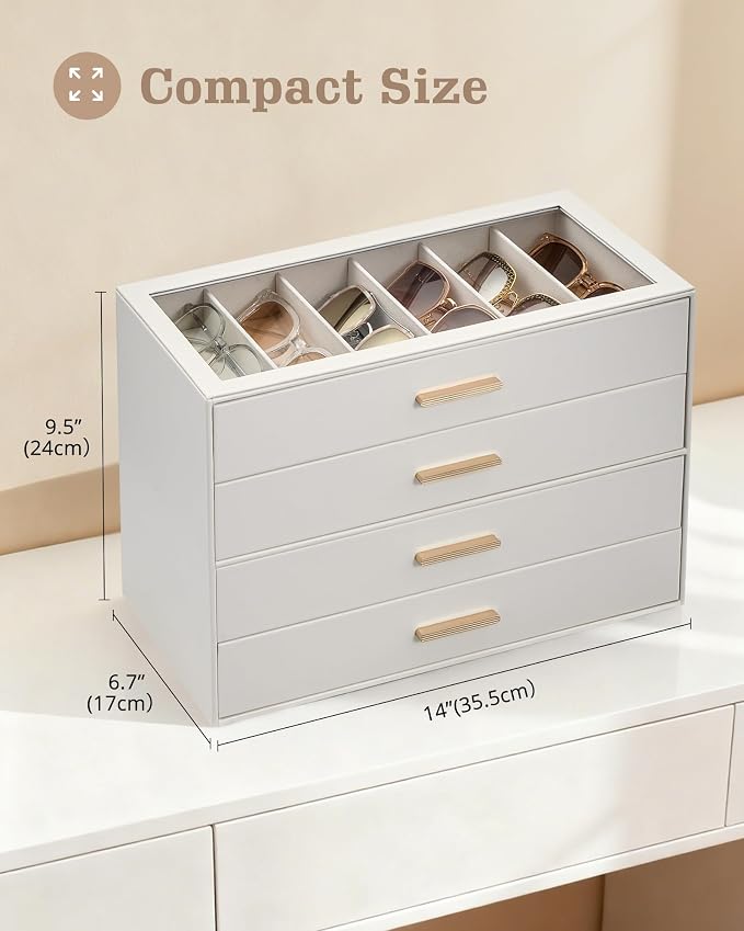 Lolalet Sunglasses Storage Box for Women, Eyewear Eye Glass Organizer with Clear Top Display Holder Case