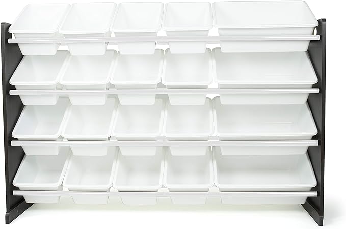Humble Crew Toy Storage Organizer with 20 Removable Storage Bins for Kids Playroom, 4-Tier Toddler Toy Organization and Storage, Espresso/White