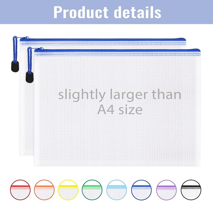EOOUT 24pcs A4 Zipper Pouch Bags, Mesh Pouch Bags with Labels for Board Games & Puzzles Supplies, Waterproof Document Zipper Cases for School Toys Office Cosmetics Travel Storage,8 Colors
