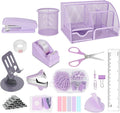 Desk Organizers and Accessories, Office Supplies 15PS Set with Stapler, Staple Remover, Pen Holder, Clips Set, Tape Dispenser, Tape, Phone Holder, 1000 Staples, Ruler, Scissors (Purple)