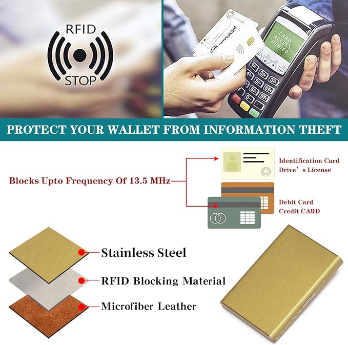 Stainless Steel Credit Card Wallet RFID Blocking Metal Case Pocket Business Card Holder for Women and Men