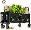 Extra Long Collapsible Wagon Cart, 360LBS Heavy Duty Utility Wagons with All-Terrain Wheels, Foldable Grocery Carts for Gardening, Shopping, Beach, Camping, Black