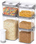 5-Piece Clear Vacuum Seal Canisters with Pump, Airtight Storage Containers for Cereal, Flour, Sugar & Pantry Organization (1.43 QT, 0.68 QT*2, 0.41 QT*2)