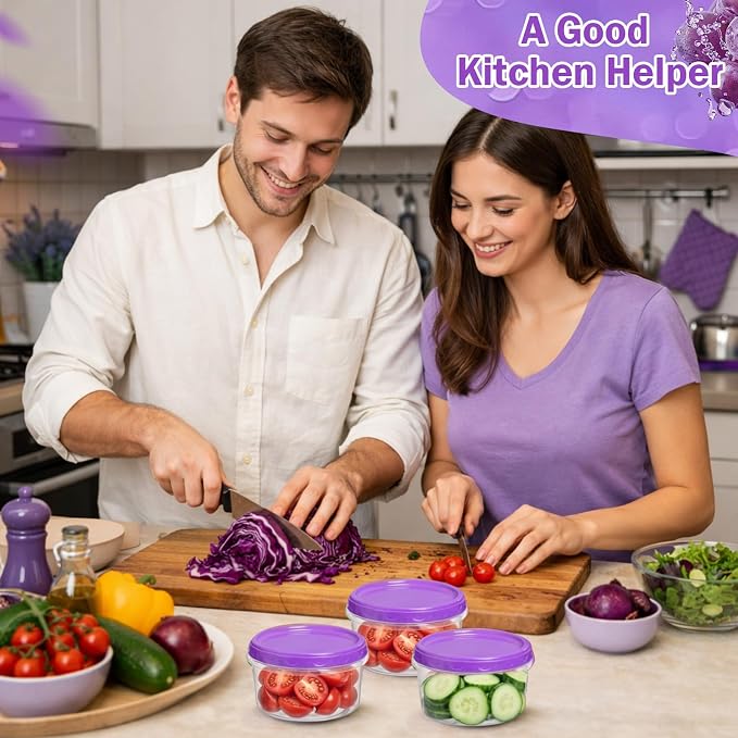 Sieral 6 Pack 8 oz Freezer Containers with Lids Reusable Deli Freezer Storage Containers Stackable Plastic Thick Twist Top Jars for Takeout Food Round Wide Mouth Lunch Snack (Purple)