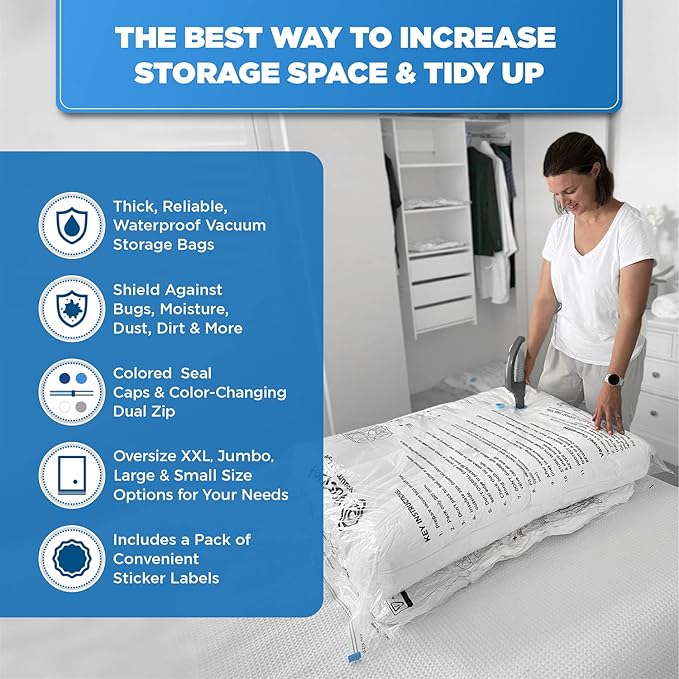 5-Pack XXL- Jumbo Space Vacuum Storage Bags for Clothing Storage - Vacuum Space Bags for Comforters, Blankets and Clothes - 5x XXL Size (47x35in)