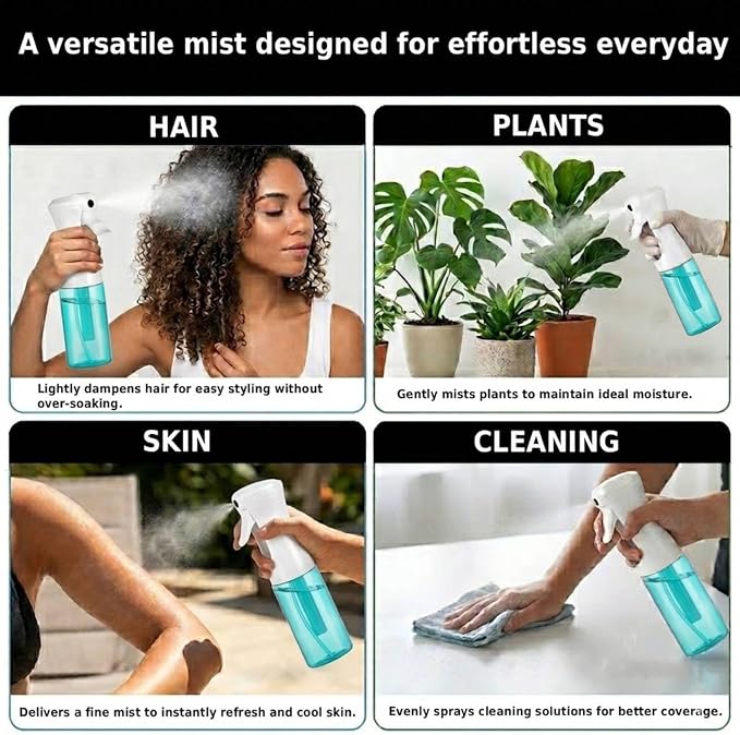 VIGOR PATH Continuous Mist Blue Spray Bottle 200ml Fine Mist for Hair | Ultra Fine Atomizer Leak Proof Ergonomic Construction 360 Refillable