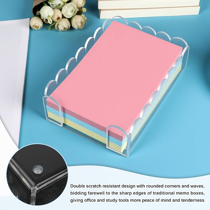 Acrylic Sticky Note Holder 4x6 Inch Scalloped Crystal Clear Sticky Note Holder Dispenser for Classroom Home Desk Organizer Accessories for Dorm Room School Office