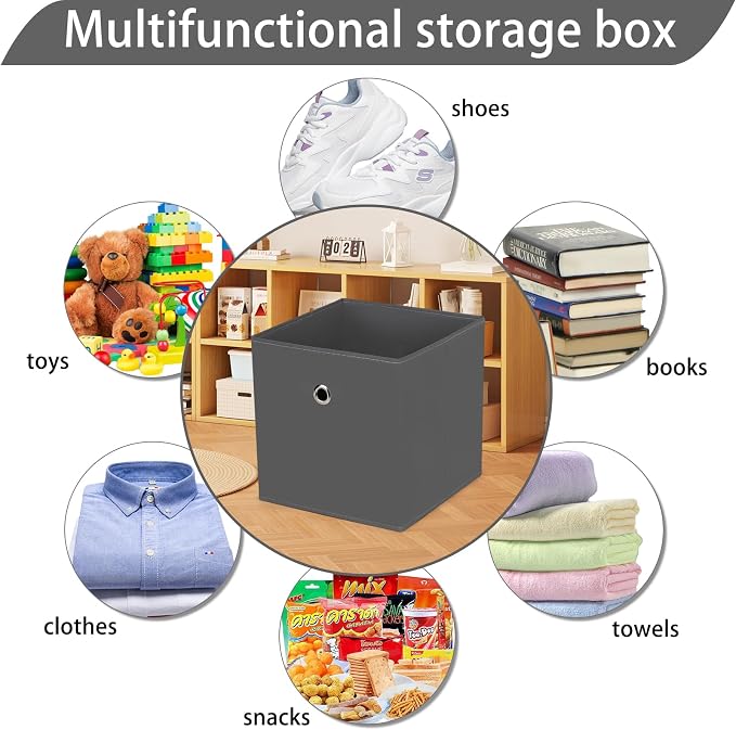 13x13x13 storage cube bins,collapsible fabric storage cubes Decorative storage basket,13 inch Record cube storage box for shelves,clothing,shelf,drawer,bathroom organizer,Set of 3 (Grey)