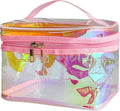 Waterproof Holographic Red PVC Makeup Bag with Handle - 8.66 * 5.51 * 5.51 inch Travel Cosmetic Organizer for Women Men Toiletry Pouch (Holographic Red-L)