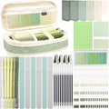 ChezAbbey 47Pcs Aesthetic School Supplies with Pencil Pouch - Cute College Essentials Set, Big Capacity Pen Case, Pastel Highlighters, Bible Study Journaling Stationary Kit (Green)