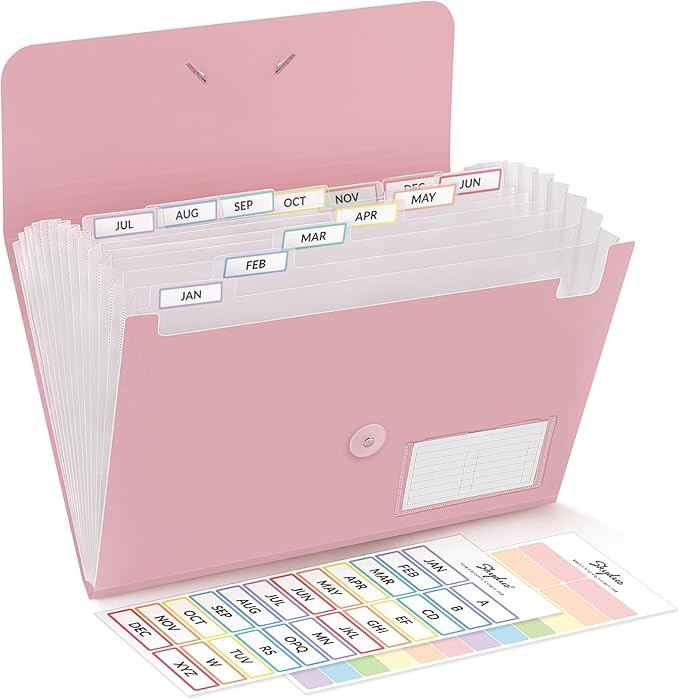 SKYDUE Expanding File Folder, Accordion File Organizer with 13 Pockets for A4/Letter Sized Paper, Accordion Folder with Labels - Document Receipt Organizer for Office, School, Home