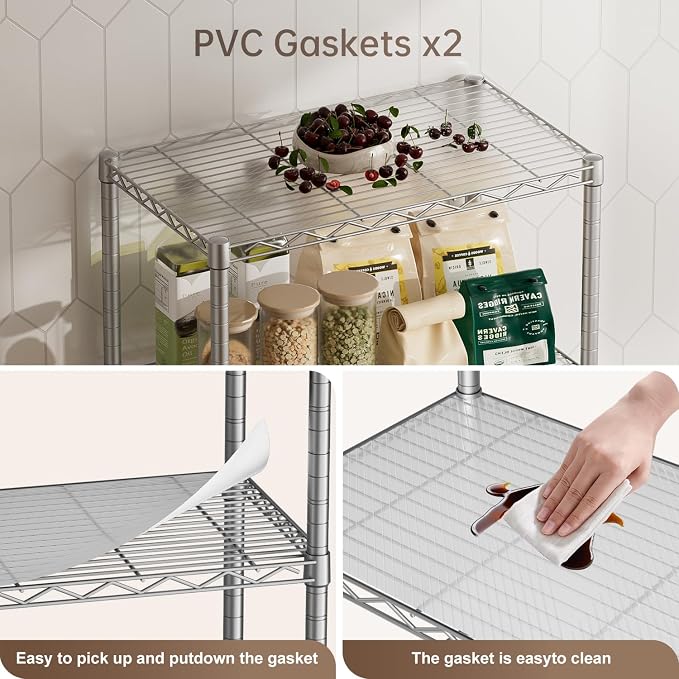 Golpart Shelves Storage Shelf Wire Closet Bathroom Organizers Metal Pantry | 4 tier Kitchen Garage Shelving Unit Laundry Room Organization Home Rack Net Basket White with Wheels 14”D X 24”W X 48.9”H