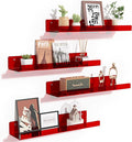 upsimples 4 Pcs 15" Acrylic Shelves for Wall Decor and Display, Red | Cute Floating Shelf for Perfume, Skincare, Nail Polish, Wall Organizer for Bedroom, Living Room, Playroom, Room Décor