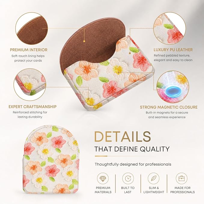 Business Card Holder，PU Leather Business Card Case Wallet Flowers | Pocket Travel Name Card Case for Men and Women Gift，Portable Magnetic Business Card Carrier for Purse