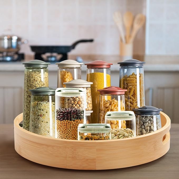 12in Bamboo Lazy Susan Turntable Organizer for Pantry,Table Top&Cabinet- with High Rim Anti-Fall,Spinner Tray for Kitchen | Rotating Organizer for Jar,Container,Can&Spice
