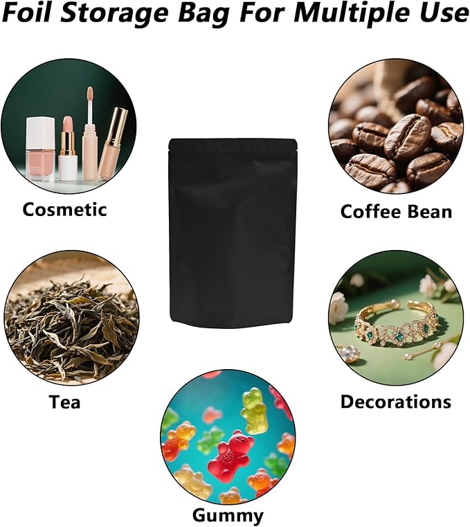 50PCS Smell Proof Resealable Pouch Bags,ULIFESTAR Aluminum Foil Flat Food Storage Bag,Sealable Pcsaging Zipper Pouches with Tear Notches for Pcsaging Lipgloss,Jewelry,etc(18*26cm/7.09*10.24",Black)
