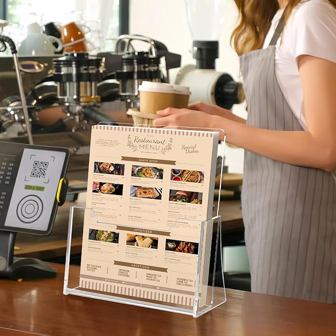 Acrylic Brochure Holder 8.5 x 11 inch 4 Pack, Clear Acrylic Plastic Flyer Holders for Literature Magazine Pamphlet Booklet Menu Journals Display Stand Desk Holder Countertop Organizer | Clear Plastic Displaying Literature, Magazine, Pamphlet, Booklet, ...