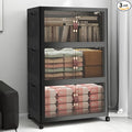 Stackable Storage Bins with Lids, Collapsible Storage Boxes, Foldable Plastic Storage Drawers for Bedroom,Office, Dorm (3, Black, L)