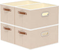 Yawinhe Collapsible Storage Box, Cube Storage Basket, Fabric Foldable Storage Bins Organizer Containers with Dual Leather Handles for Home Bedroom Closet Office,15.0 x 9.8 x 8.3 Inch, (Beige, 4-Pack) | Foldable Storage Baskets for Shelves, Closet Boxes...