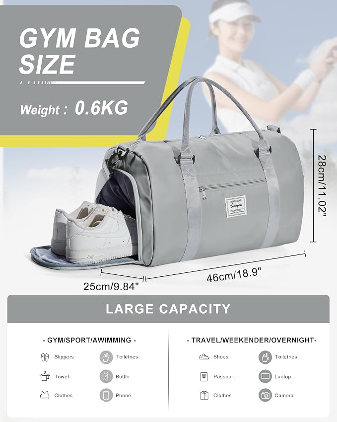 Gym Bag Womens Mens with Shoes Compartment and Wet Pocket Travel Duffel Bags for Women for Plane Sport Gym Tote Bags with Toiletry Bag Waterproof Weekend Overnight Carry on Bag Hospital Holdalls