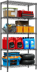 Storage Shelving Unit for Garage and Pantry, 30" Wide Metal Wire Shelf | 5-Tier, 13.8" D x 29.5" W x 59.5" H, 1750 lbs Organizers and Storage Black Shelves for Garage, Kitchen, Office and Laundry