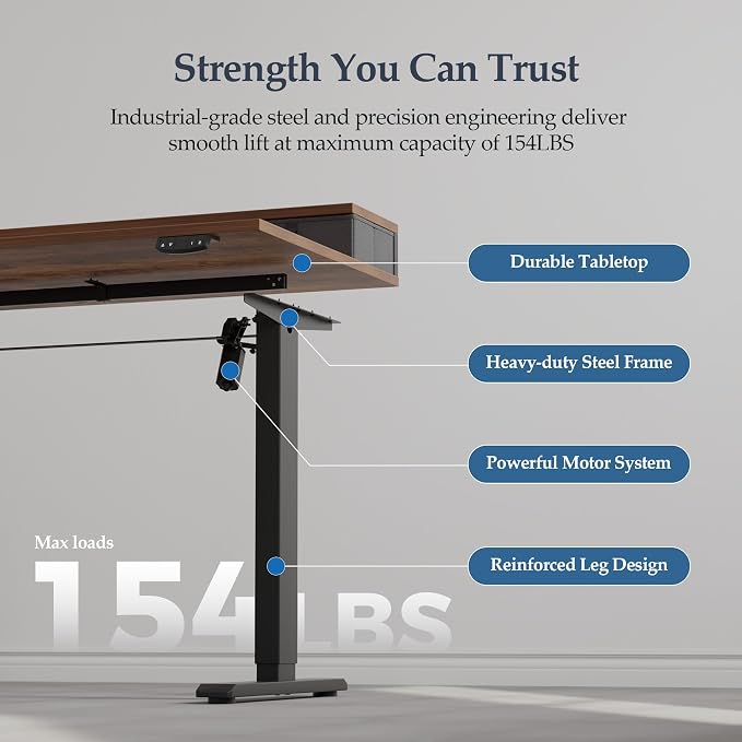 Klicelor 63 x24 Inch Electric Standing Desk with Drawers, Adjustable Height Small Sit Stand Desk for Home Office, Compact Computer Workstation with Storage– Rustic Brown