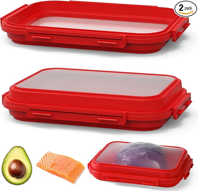 2 Pack Silicone Food Fresh-Keeping Storage Containers with Lid, Dual-Shape Design, BPA-Free, Leakproof Lock Clips, Versatile Fridge Storage Containers, Space Saving & Expandable
