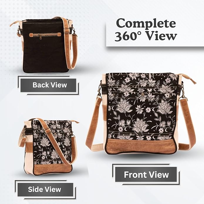 RAJERIYA Bags SEL de MER Upcycled Blossom Print Canvas & Leather Shoulder Bag, Canvas Crossbody Bags for Women