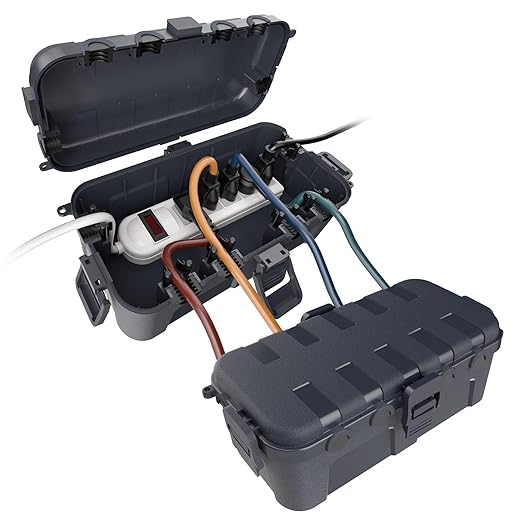 Flemoon [2 Pack] Medium Outdoor Electrical Box Waterproof, Outdoor Plug | Electrical Box (11.5x5.2x4 inch) w/6 Cable Entry Ports, Extension Cord Cover for Power Strip, Timer, Holiday Light, Gray