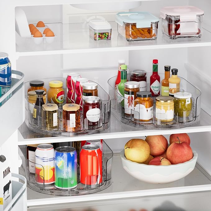 Lazy Susan Organizer for Refrigerator, 13" x 8.5" Clear Rectangular Fridge Organizer Turntable for Condiments, Spice Racks Organizer for Cabinet, Pantry & Kitchen Countertop(2 Piece)