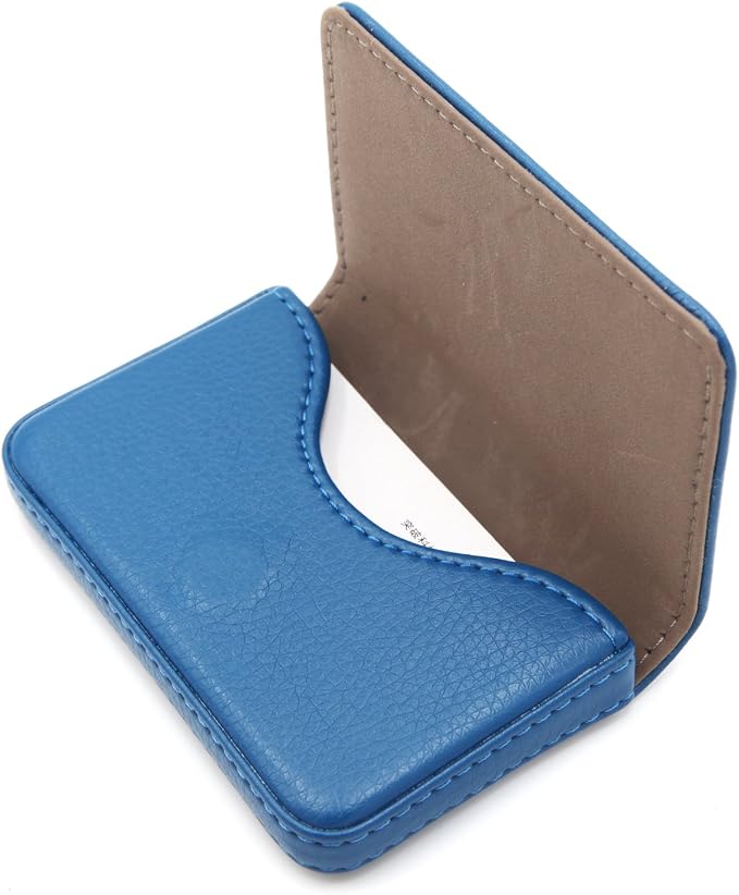 RFID Blocking Wallet - Minimalist Leather Business Credit Card Holder with Magnetic, Blue, Small