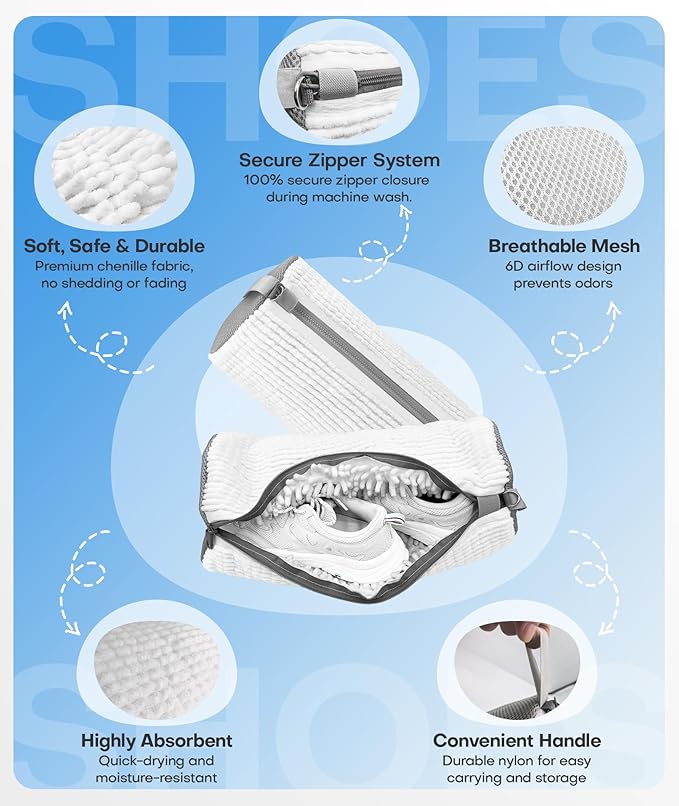 3-IN-1 Laundry & Shoe Washing Machine Bag : Laundry Shoe Bag for Washer & Dryer,Shoe Cleaning Bag for Sneakers,Tennis,Self-locking Zipper & Microfiber,Include 3 Laundry Bag & 2 Shoe Bag