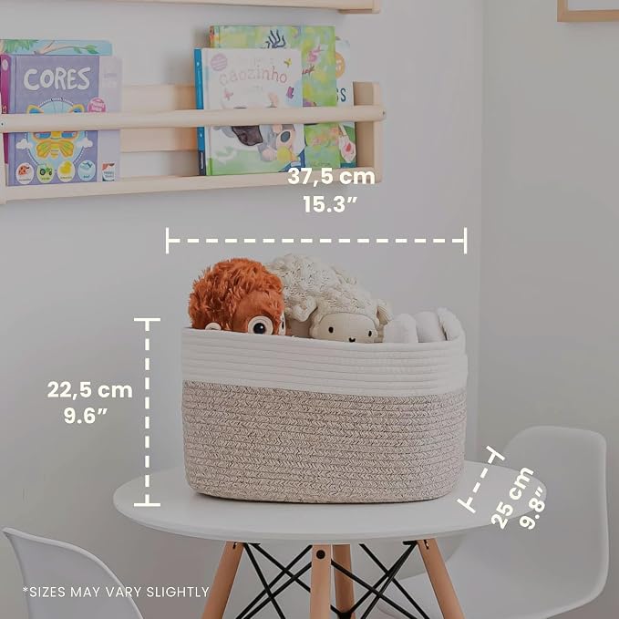 Brown Cotton Rope Baskets for Shelves, Set of 3 - 15"×10"×9½" - Woven Storage Baskets for Organizing - Closet, Nursery, Bedroom, Playroom - Toys, Books, Towels, Clothes