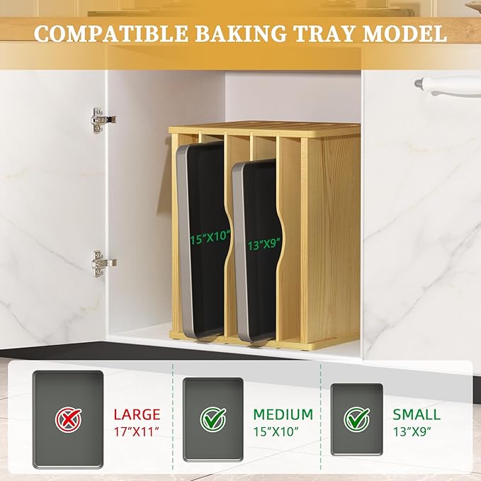 7 Tier Wooden Tray Dividers for Cabinets, Kitchen Cookie Sheet Organizer for Cabinet, Vertical pans, Baking trays, Cutting Board