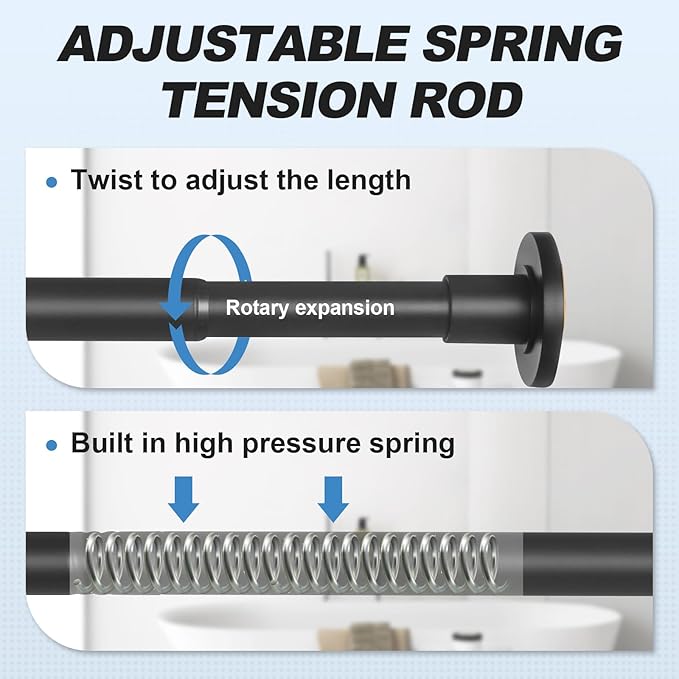 CorkLatta 2 Pack Black Shower Curtain Rod 31 to 80 Inch,1 Inch Diameter Adjustable Spring Tension Stainless Steel Telescopic Rod,Easy Install,No Rust