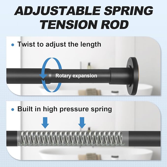 CorkLatta Black Shower Curtain Rod 31 to 80 Inch,1 Inch Diameter Heavy Duty Stainless Steel Spring Tension Telescopic Rod, No Drill Adjustable Shower Rods for Bathroom