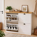 Shoe Storage Cabinet for Entryway, 16-24 Pairs Farmhouse Slim Shoe Cabinet with 4 Flip Drawers, Adjustable Shelves & Anti-Tipping Freestanding White Shoe Organizer for Small Space Hallway Apartment