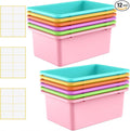 Zonon 12 Pcs Plastic Cubby Storage Bin Back to School Classroom Cubby Organization Storage Container with 1 Pack Self Adhesive Label for Office School Library(Candy Color,11.61 x 7.68 x 4.92)