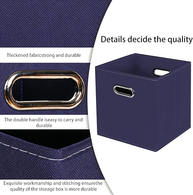 STOREONE Fabric Storage Bins Cubes Baskets Containers-(11X11X11) with Dual Handles for Shelf Closet, Nursery Home ， Bedroom Organizers, Foldable Set of 3 (Navy Blue)