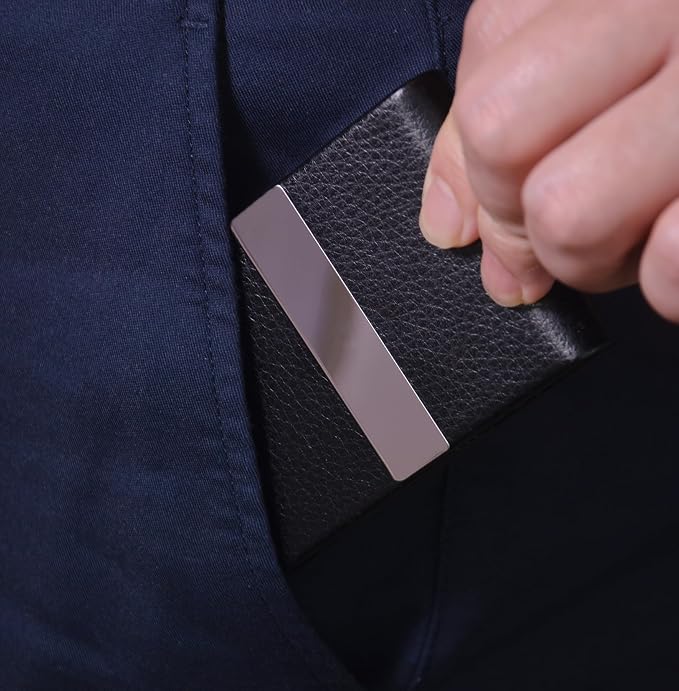 Business Card Holder with Ultra Slim Design,Business Card Case with Premium PU Leather, Suit Pocket Metal Card Holder for Women/Men,Professional Name Card Holder with Magnetic Shut (Black2)
