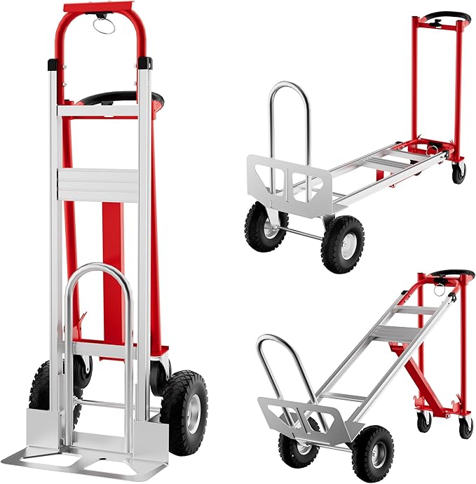 3-in-1 Convertible Hand Truck - 770 Lbs Heavy Duty Multi-Functional Aluminum Moving Dolly with Stair-Climbing Wheels - Folding Platform Cart & Utility Trolley for Home, Warehouse, Office