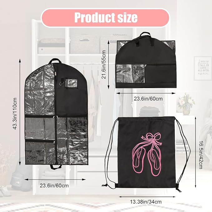 Dance Costume Garment Bag for Dancers with Backpack Storage Bag,40 inch Kids Garment Bag for Dance Competitions with Pockets for Dance Costumes,Cheer Uniform Garment Bags for Hanging Clothes Travel