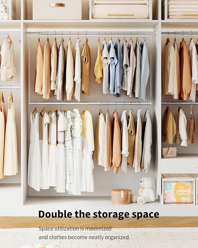 BaiNong Adjustable Closet Hanging Rod 40" Silver Closet Rod Extender | Heavy Duty Double Hanging Closet Rod, Walk-in Closets, and Clothes Rack to Maximize Storage Space