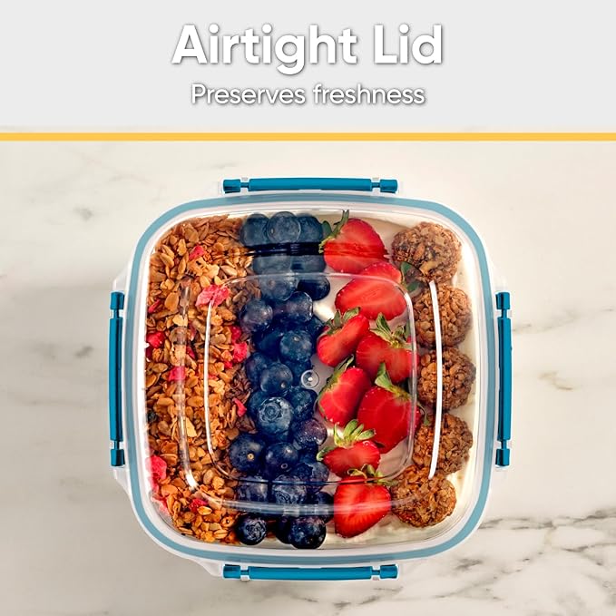 Superio Lock and Fresh Airtight Food Storage Containers with Lids for Kitchen Pantry Organization and Storage, BPA Free, Lunch, and Meal Prep Plastic Containers, 48 oz. Square Sealed Container, Blue