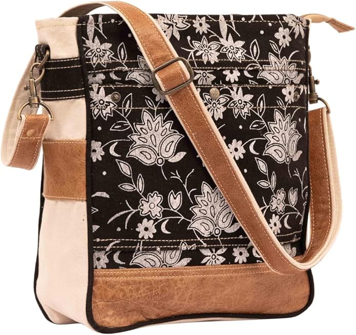 RAJERIYA Bags SEL de MER Upcycled Blossom Print Canvas & Leather Shoulder Bag, Canvas Crossbody Bags for Women
