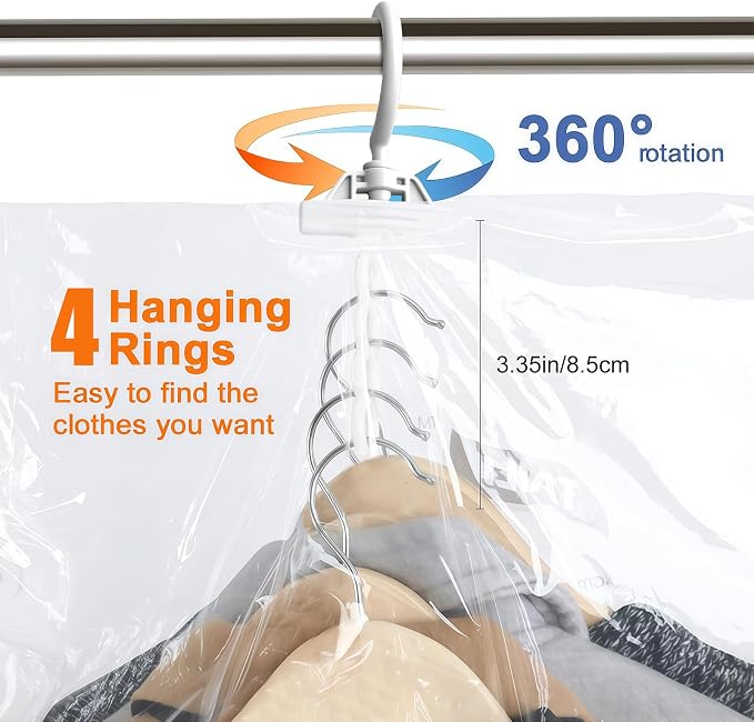 Flintronic Hanging Vacuum Storage Bags, 6pcs 110x70CM Vacuum Compression Zipper Storage Bags, Space Saver for Clothes, Suits, Dresses, Coats or Jackets