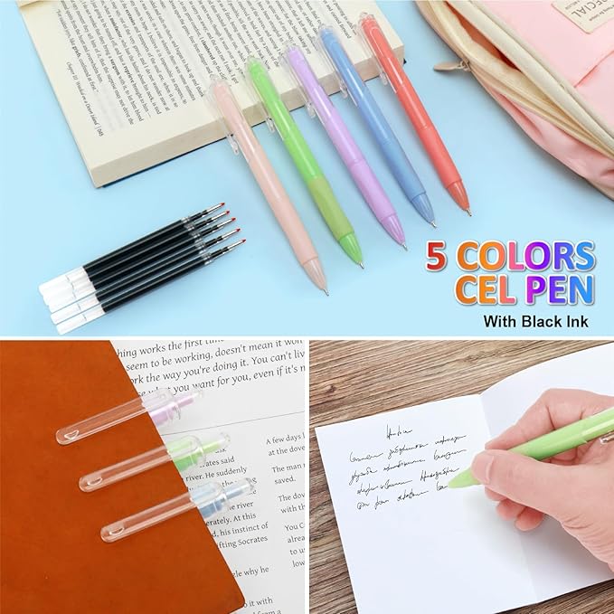 43 PCs Aesthetic School Supplies Kit - Art & Study Set with Pink Pencil Case, 0.5/0.7/2.0mm Mechanical Pencils, 6-Color Ballpoint Pens & Black Ink Gel Pens &12 Pastel Highlighters