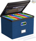 Oterri File Organizer Boxes with Lids, File Box with Mesh Pockets, Document Organizer Box for Letter Size Folders, Zippers Important Document Organizer (Dark Blue, Large-1 Pack Without Folders)